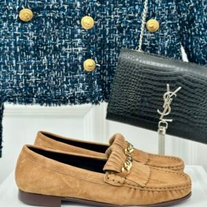 CELINE LUCO LOAFER WITH FRINGES IN SUEDE CALFSKIN CARAMEL