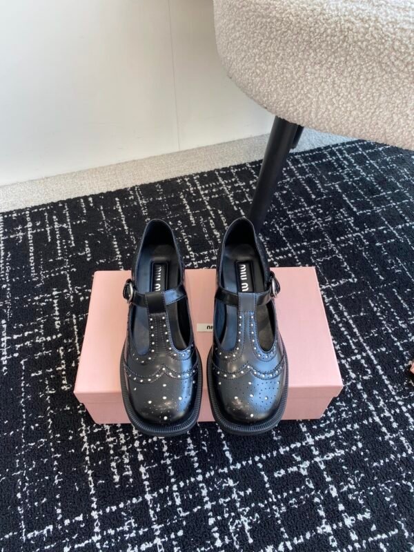 Miu Miu - Brushed Leather T-Strap Brogue Shoes