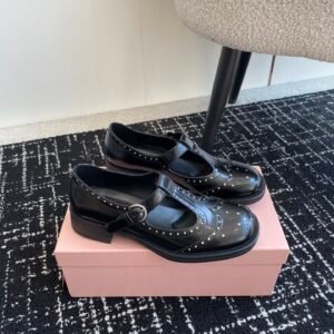 Miu Miu - Brushed Leather T-Strap Brogue Shoes