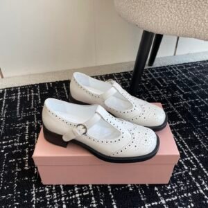 Miu Miu - Brushed Leather T-Strap Brogue Shoes