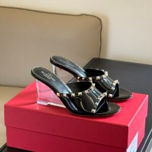 Valentino - 80mm Rockstud Patent Leather Mules